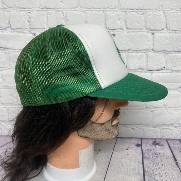 Vintage Hat Cap Snapback Green White Trucker Mesh Patch Green Drop Embroidered - Picture 2 of 8